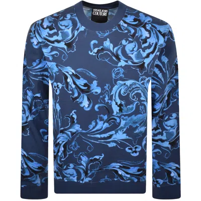 Versace Jeans Couture Print Sweatshirt Navy In Blue