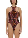 Versace Jeans Couture Abstract Print Slim Fit Leotard With High Neckline
