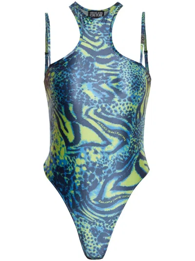 Versace Jeans Couture Printed Bodysuit In Blue