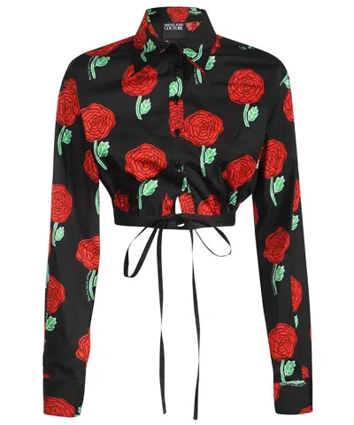 Versace Jeans Couture Printed Cotton Shirt In Black