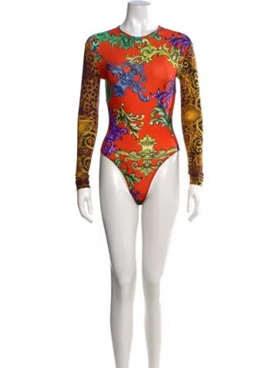 Pre-owned Versace Jeans Couture Printed Crew Neck Bodysuit In Black