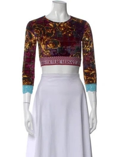 Pre-owned Versace Jeans Couture Printed Crew Neck Crop Top In Multi