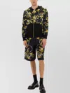 Versace Jeans Couture Printed Hoodie With Front Pockets And Ribbed Trims In Black