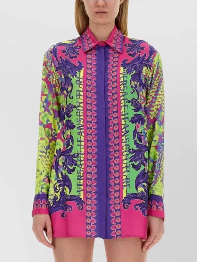Versace Jeans Couture Printed Logo Shirt Collared Neck In Multi