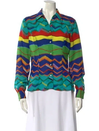 Pre-owned Versace Jeans Couture Printed Long Sleeve Button-up Top In Blue