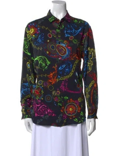 Pre-owned Versace Jeans Couture Printed Long Sleeve Button-up Top In Multi