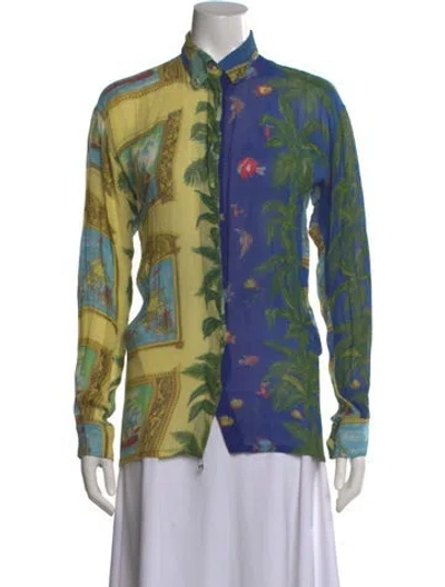 Pre-owned Versace Jeans Couture Printed Long Sleeve Button-up Top In Multi