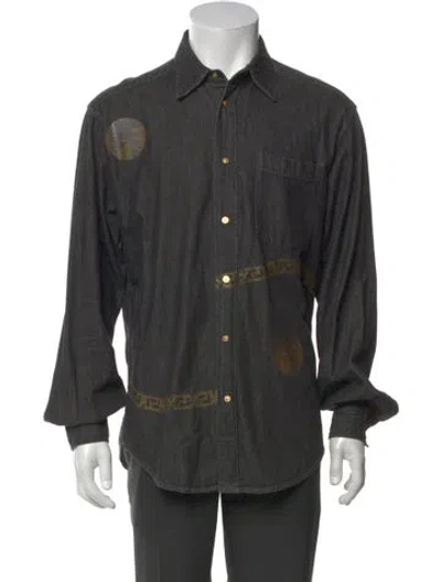 Pre-owned Versace Jeans Couture Printed Long Sleeve Denim Shirt In Gray