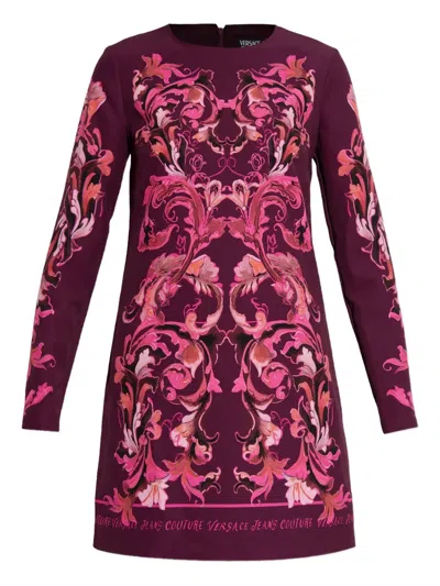 Versace Jeans Couture Printed Long-sleeve Mini Dress In Purple