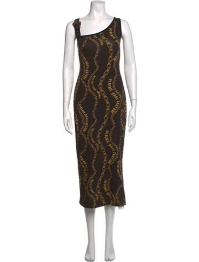 Pre-owned Versace Jeans Couture Printed Midi Length Dress W/ Tags In Brown