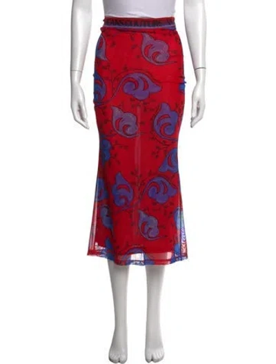Pre-owned Versace Jeans Couture Printed Midi Length Skirt In Red