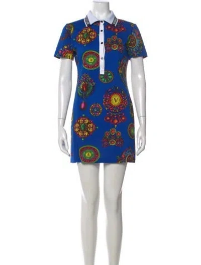 Pre-owned Versace Jeans Couture Printed Mini Dress In Blue