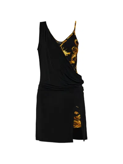 Versace Jeans Couture Printed-panels Mini Dress In Black