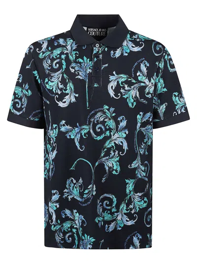 Versace Jeans Couture Printed Polo Shirt In Ocean