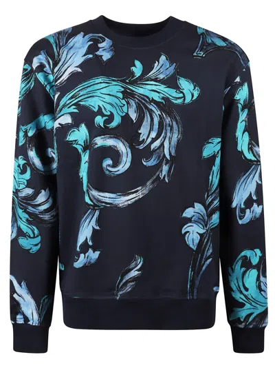 Versace Jeans Couture Printed Rib Sweatshirt In Ocean