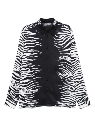 Versace Jeans Couture Print-embellished Black Shirt With Classic Collar