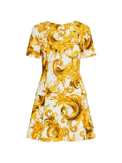 Versace Jeans Couture Printed Short-sleeves Dress In Yellow