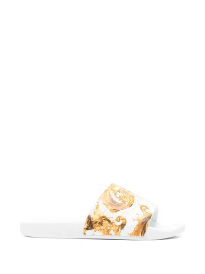 Versace Jeans Couture Printed Slides In Brown