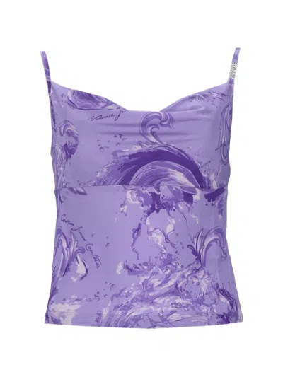 Versace Jeans Couture Printed Top Adjustable Straps Fitted Silhouette Sleeveless In Purple