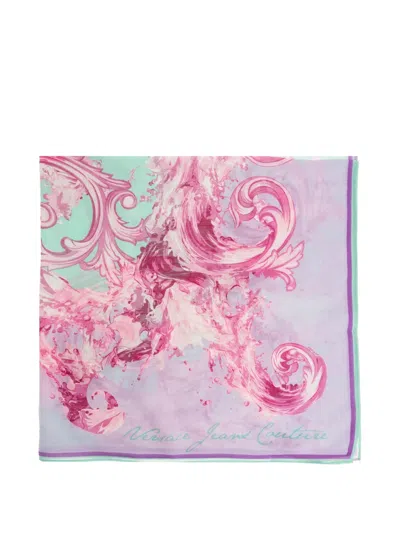 Versace Jeans Couture Printed Trim Scarf In Pink
