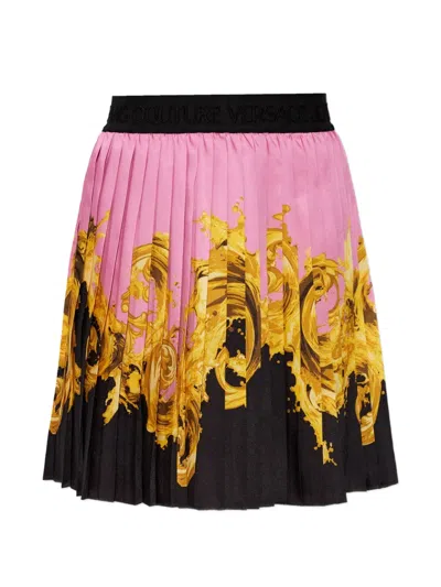 Versace Jeans Couture Printed Twill Pleated Mini Skirt In Multi