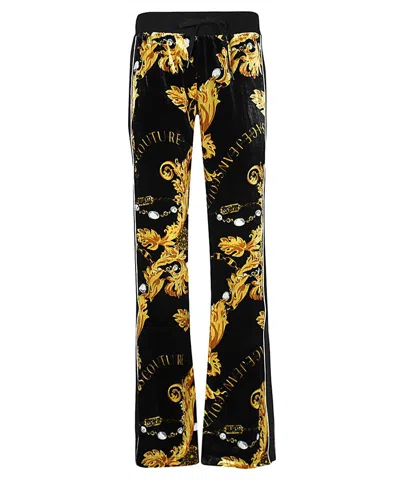 Versace Jeans Couture Baroque-print Velvet Trousers In Black