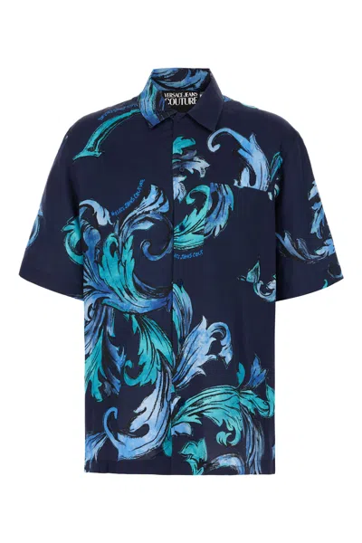 Versace Jeans Couture Printed Viscose Shirt In Blue
