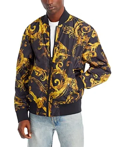 Versace Jeans Couture Printed Zip Front Jacket In Black/gold