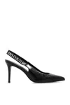 Versace Jeans Couture Black Logo Scarlett Slingback Heels In Black