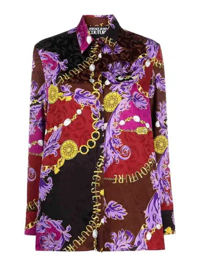 Versace Jeans Couture Chain Couture-print Satin Shirt In Azul