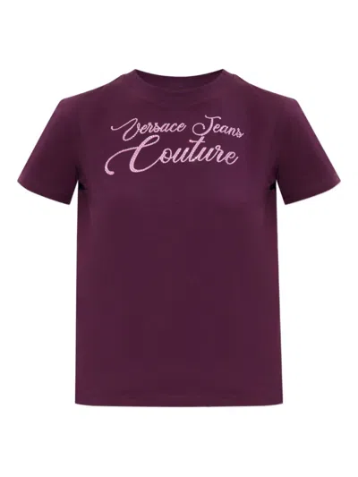 VERSACE JEANS COUTURE PURPLE CRYSTAL-EMBELLISHED T-SHIRT