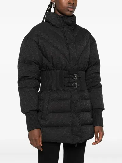 Versace Jeans Couture Quilted Belted Jacket In Black