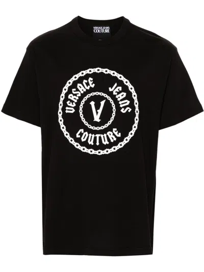 Versace Jeans Couture Raised-logo Cotton T-shirt In Black