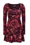 Versace Jeans Couture Red Baroque-print Long-sleeve Mini Dress In Burgundy