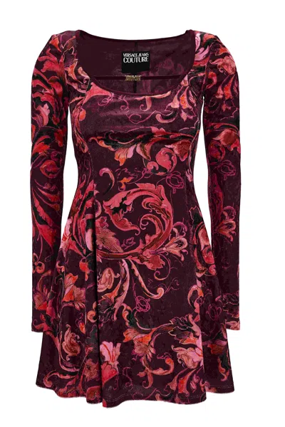 VERSACE JEANS COUTURE VERSACE JEANS COUTURE RED BAROQUE-PRINT LONG-SLEEVE MINI DRESS