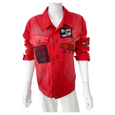 Pre-owned Versace Jeans Couture Red Delirium Jacket With Graffiti, Embroidery Size Men Xl