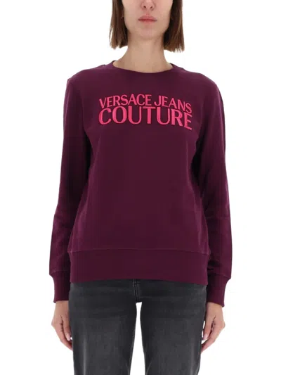 Versace Jeans Couture Red Logo Crew Neck Sweatshirt In Purple