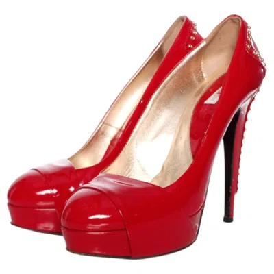 Pre-owned Versace Jeans Couture , Red Patent Leather Platform Pumps With Gold Studs