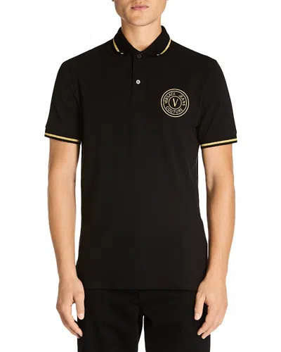 Versace Jeans Couture Regular Fit Logo Pique Polo In Black/gold