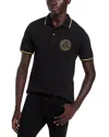 Versace Jeans Couture Cotton Polo Shirt Featuring V-emblem Embroidery In Black/gold