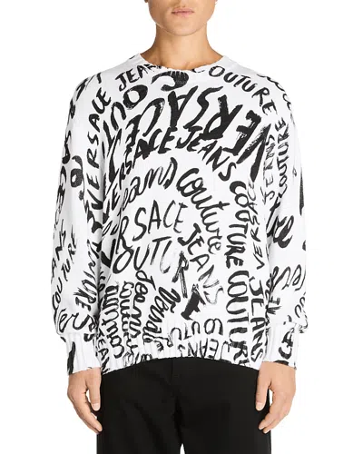 Versace Jeans Couture Regular Fit Logo Print Sweater In White/black