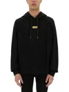 Versace Jeans Couture Cotton Hooded Sweatshirt With Logo Plaque In Black