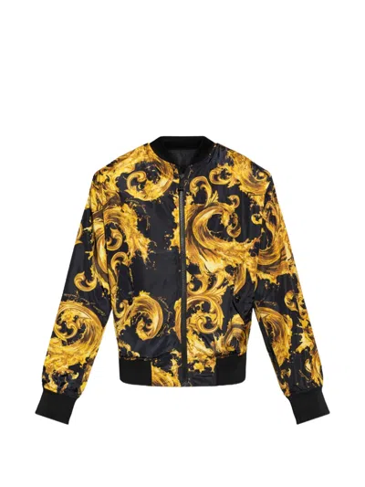 Versace Jeans Couture Reversible Baroque-print Bomber Jacket In Black