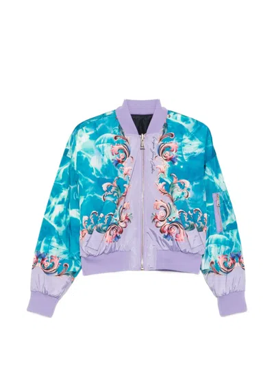 Versace Jeans Couture Reversible Floral-print Bomber Jacket In Blue
