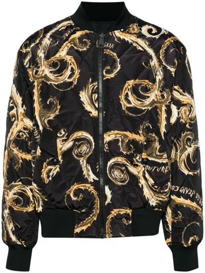Versace Jeans Couture Reversible Padded Bomber Jacket In Black