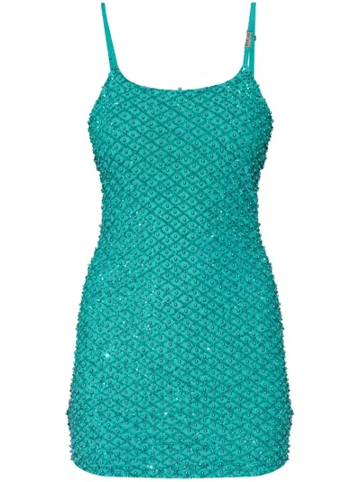 Versace Jeans Couture Rhinestone-embellished Mini Dress In Blue