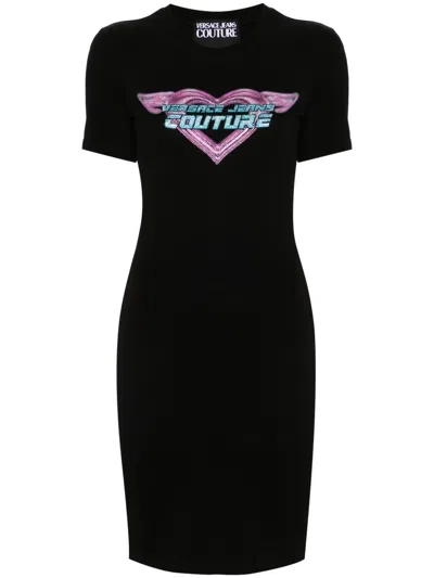 Versace Jeans Couture Rhinestone-embellished Mini Dress In Schwarz