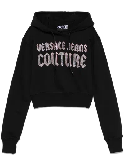 Versace Jeans Couture Rhinestone-logo Hoodie In 黑色