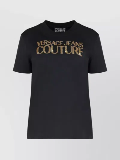 Versace Jeans Couture Ribbed Collar Crew-neck T-shirt In Cotton In Black