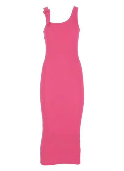 Versace Jeans Couture Ribbed Dress In Hot Pink